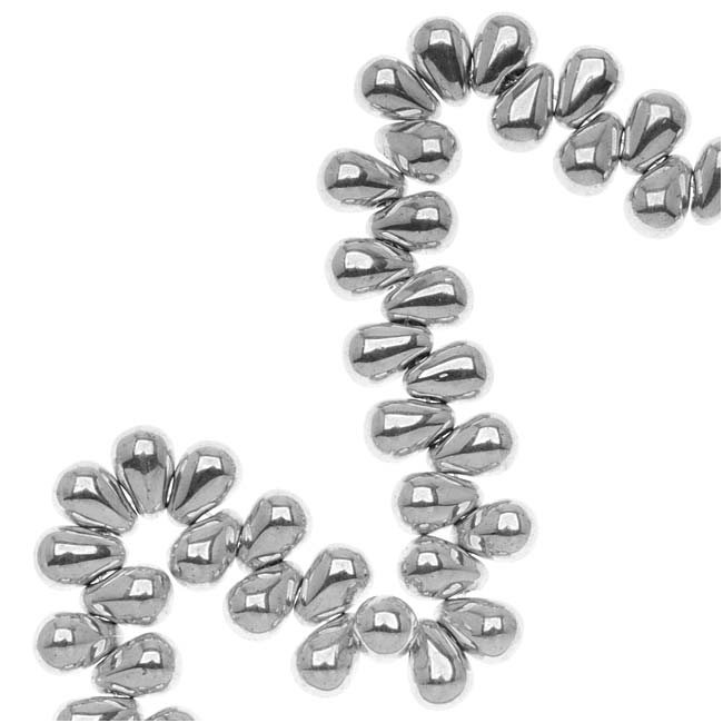 Czech Glass Teardrop Beads 6x4mm 'Silver' (50 pcs)