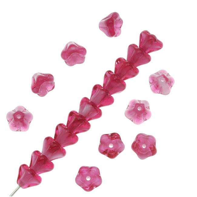 Czech Glass Beads Flower Beadcaps 6x4.5mm 'Pearl Fuchsia' (50 pcs)