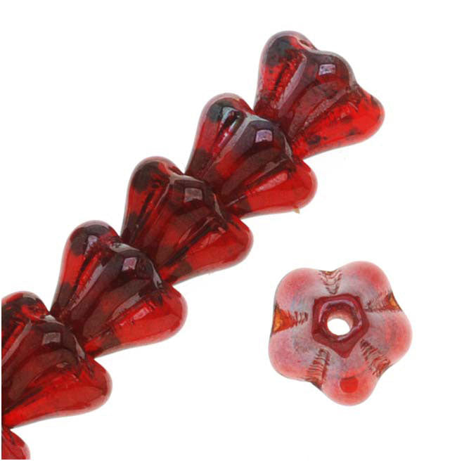 Czech Glass Beads Flower Beadcaps 6x4.5mm Siam Ruby Vega (50 pcs)