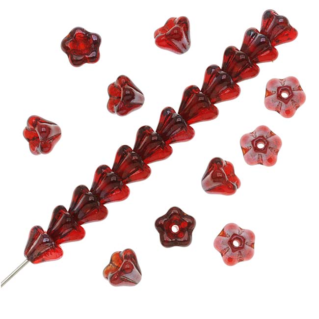 Czech Glass Beads Flower Beadcaps 6x4.5mm Siam Ruby Vega (50 pcs)