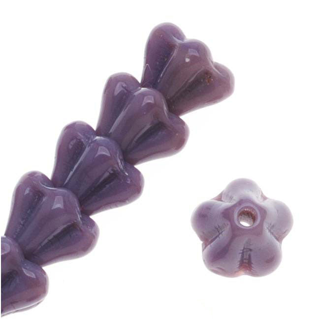 Czech Glass Beads Flower Beadcaps 6x4.5mm Opaque Purple (1 Strand)