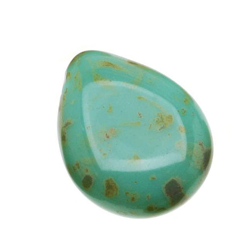 Czech Glass Beads Flat Pear Teardrops - 16x12mm 'Opaque Turquoise Picasso' (25 pcs)