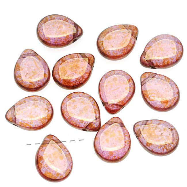 Czech Glass Beads Flat Pear Teardrops  - 16x12mm 'Rose / Gold Topaz Luster' (25 pcs)