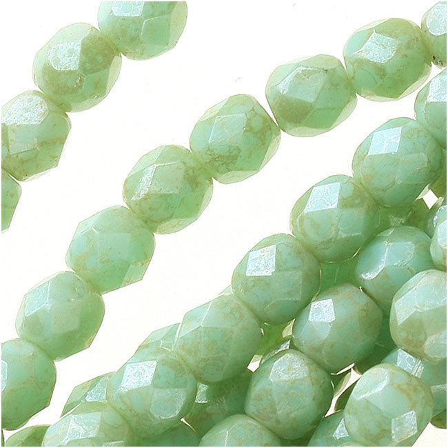 Czech Fire Polished Glass Beads 4mm Round 'Opaque Pale Turquoise