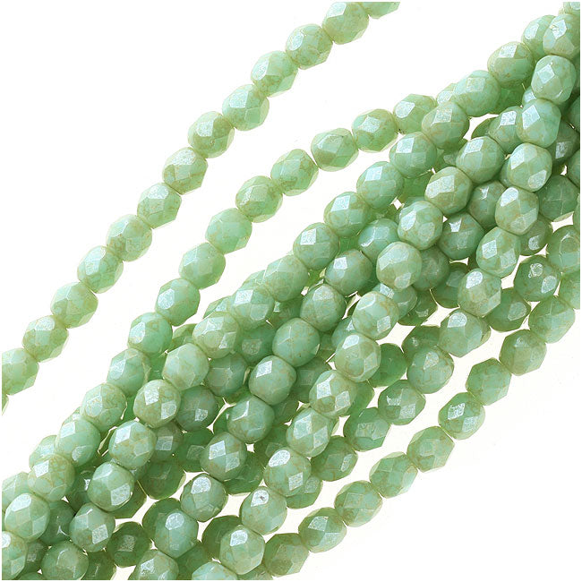 Czech Fire Polished Glass Beads 4mm Round 'Opaque Pale Turquoise Star Dust' (50 pcs)