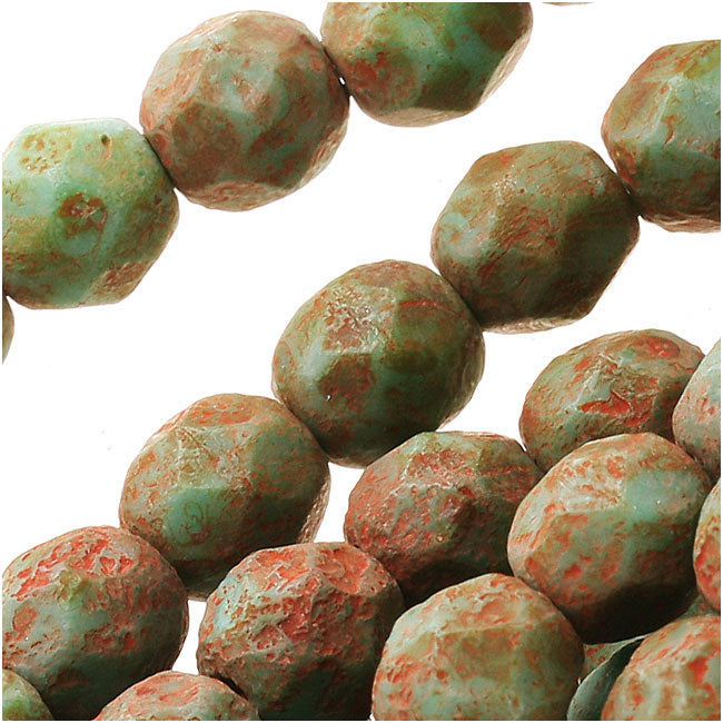 Czech Fire Polished Glass Beads 6mm Round Turquoise Stone Picasso (1 Strand)