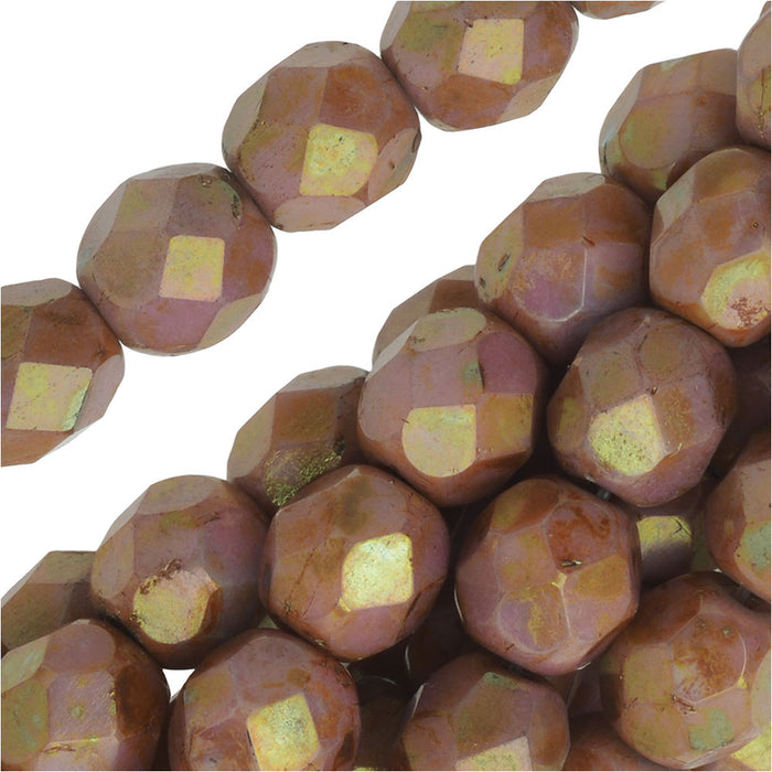 Czech Fire Polished Glass Beads 6mm Round 'Opaque Rose/Gold Topaz Luster' (25 pcs)