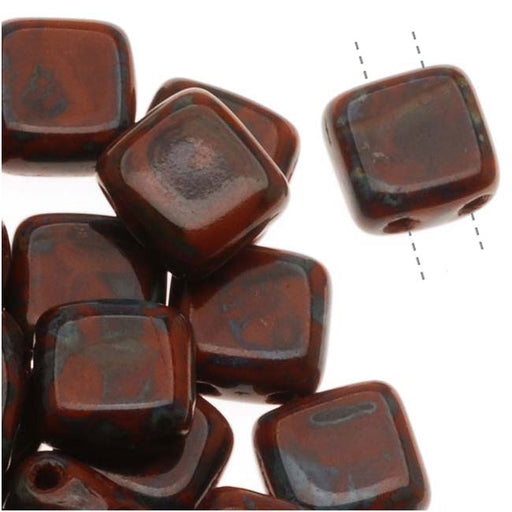 CzechMates Glass 2-Hole Square Tile Beads 6mm 'Umber Picasso' (1 Strand)