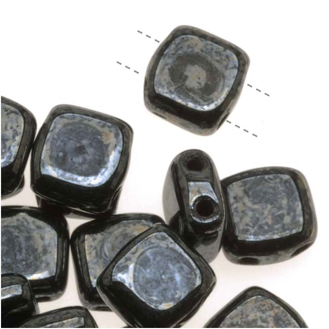 CzechMates Glass 2-Hole Square Tile Beads 6mm 'Hematite' (1 Strand)