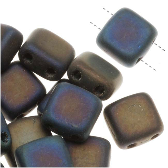 CzechMates Glass 2-Hole Square Tile Beads 6mm 'Matte Iris Blue' (1 Strand)
