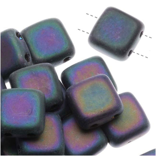 CzechMates Glass 2-Hole Square Tile Beads 6mm 'Matte Iris Purple' (1 Strand)