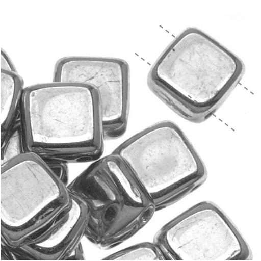 CzechMates Glass 2-Hole Square Tile Beads 6mm 'Silver' (1 Strand)