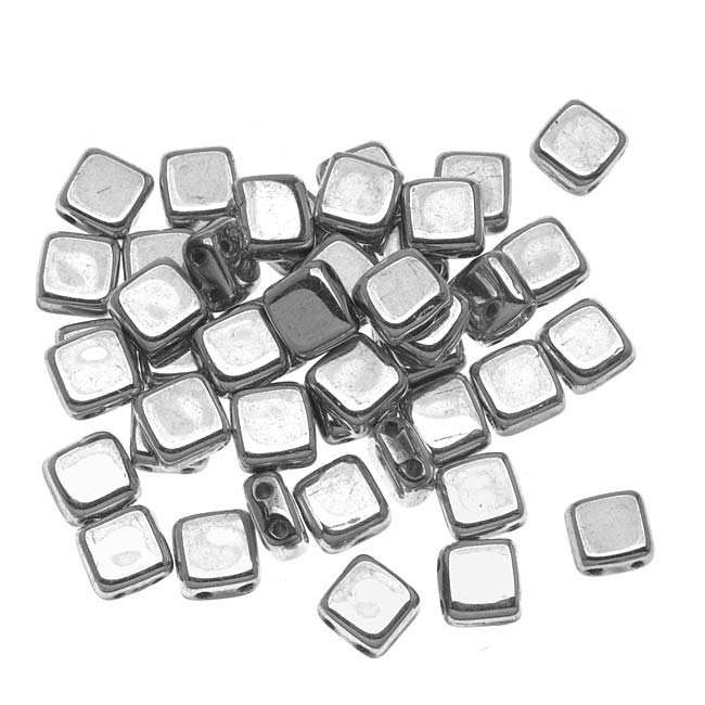 CzechMates Glass 2-Hole Square Tile Beads 6mm 'Silver' (1 Strand)
