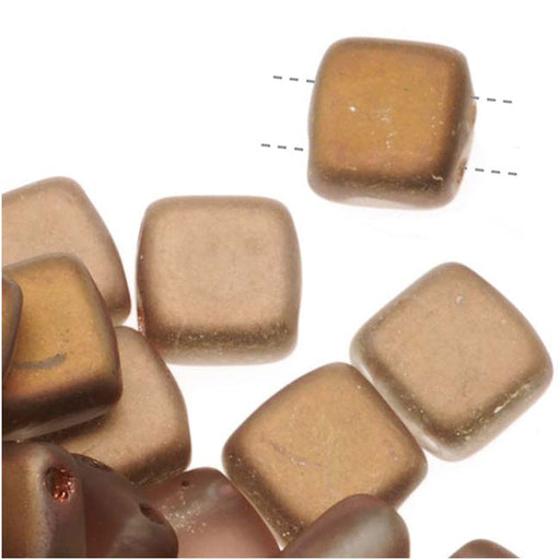 CzechMates Glass 2-Hole Square Tile Beads 6mm 'Matte Apollo Gold'  (1 Strand)