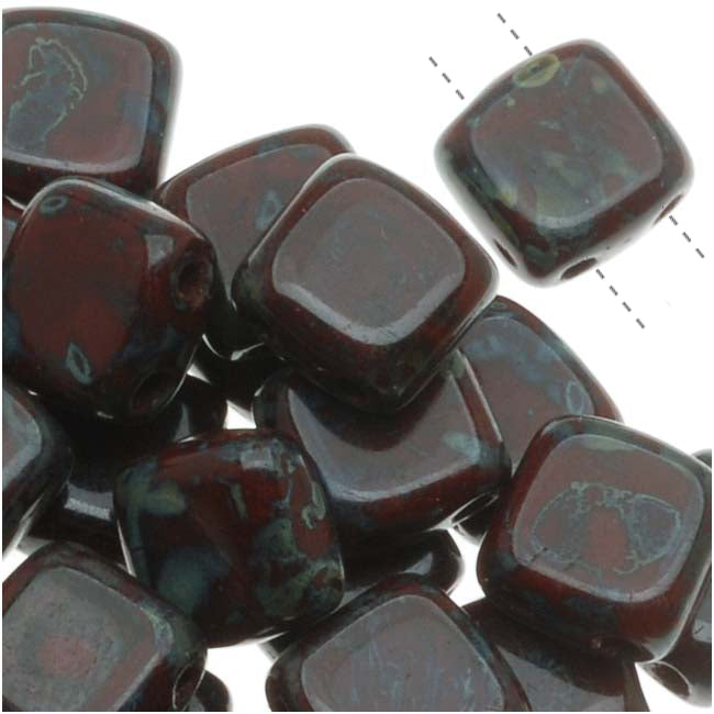 CzechMates Glass 2-Hole Square Tile Beads 6mm 'Opaque Red Picasso' (1 Strand)