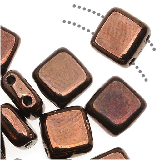 CzechMates Glass 2-Hole Square Tile Beads 6mm - Dark Bronze (1 Strand)