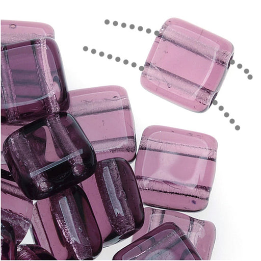 CzechMates Glass 2-Hole Square Tile Beads 6mm - Medium Amethyst (1 Strand)