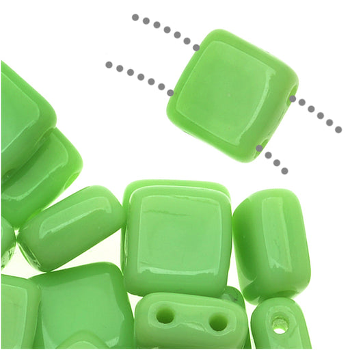 CzechMates Glass 2-Hole Square Tile Beads 6mm - Honeydew (1 Strand)