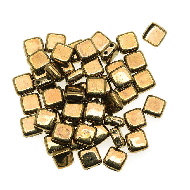 CzechMates Glass 2-Hole Square Tile Beads 6mm - Bronze (1 Strand)