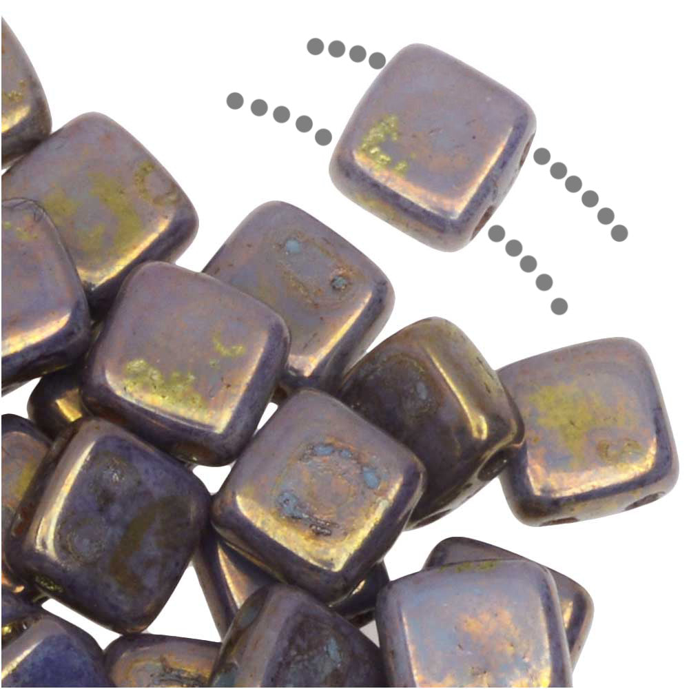 CzechMates Glass 2-Hole Square Tile Beads 6mm - Bronze / Jade Picasso (1 Strand)