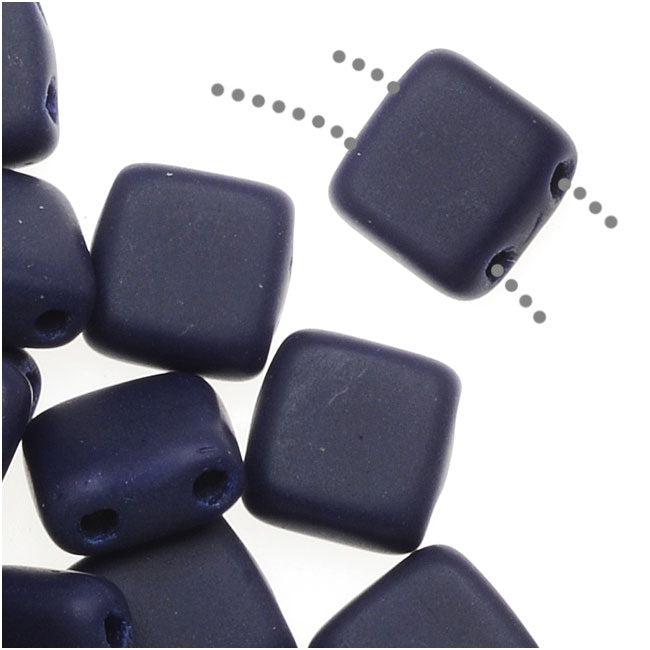 CzechMates Glass 2-Hole Square Tile Beads 6mm - Matte Navy Blue (1 Strand)