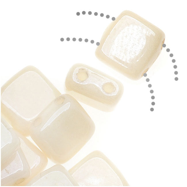 CzechMates Glass 2-Hole Square Tile Beads 6mm - Opaque Champagne Luster (1 Strand)