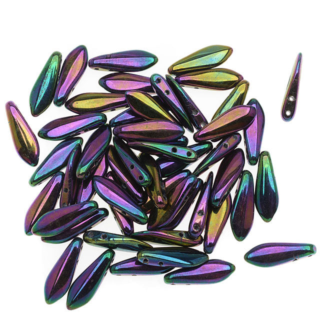 CzechMates Glass 2-Hole Dagger Spear Beads 16x5mm - Purple Iris (1 Strand)