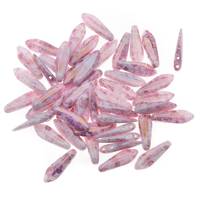 CzechMates Glass 2-Hole Dagger Spear Beads 16x5mm - Opaque Topaz Luster / Pink (1 Strand)