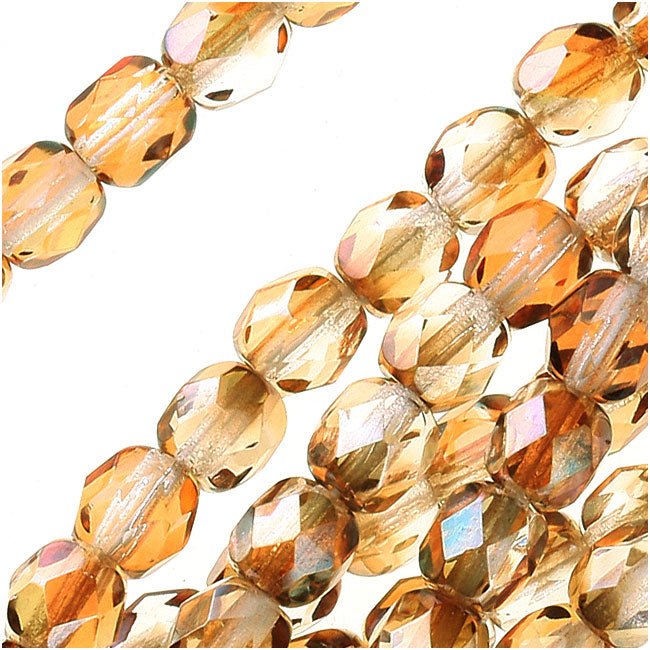 Czech Fire Polished Glass Beads 4mm Round 1/2 Coat Luster Celsian (50 pcs)