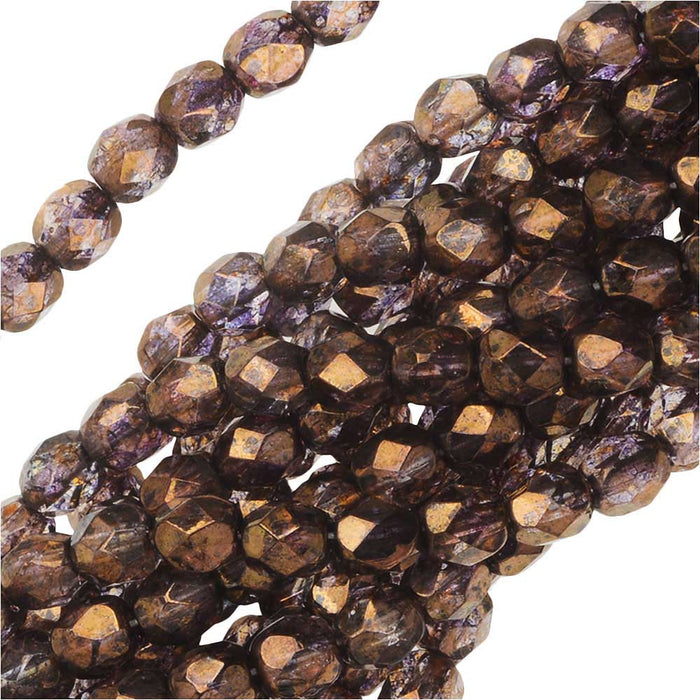 Czech Fire Polished Glass Beads, 4mm Round, Luster Taupe, (1 Strand)