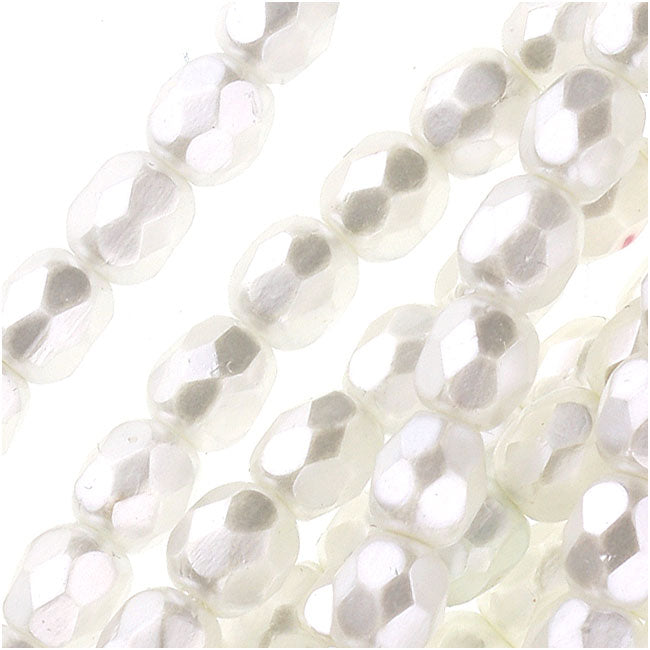 Czech Fire Polished Glass Beads 4mm Round Full Pearlized Coat - White (50 pcs)