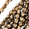 Czech Fire Polished Glass Beads 4mm Round Full Pearlized - Champagne On Jet (50 pcs)