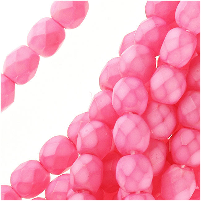 Czech Fire Polished Glass Beads 4mm Round - Plumeria Pink (50 pcs)