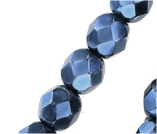 Czech Fire Polished Glass Beads 6mm Round Full Pearlized - Navy Blue (25 pcs)