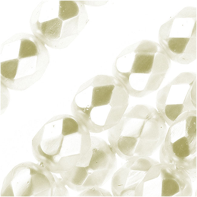 Czech Fire Polished Glass Beads 6mm Round Full Pearlized - White (25 pcs)