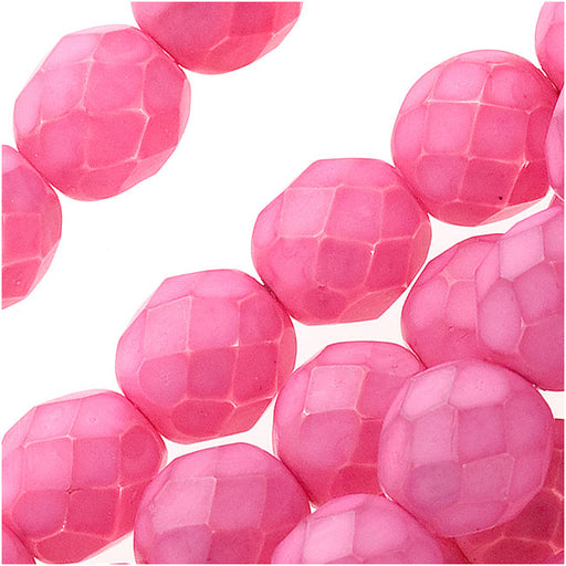 Czech Fire Polished Glass Beads 8mm Round - Plumeria Pink (25 pcs)
