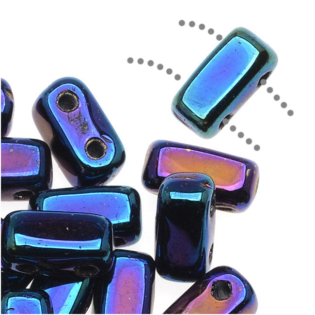 CzechMates Glass 2-Hole Rectangle Brick Beads 6x3mm - Blue Iris (1 Strand)