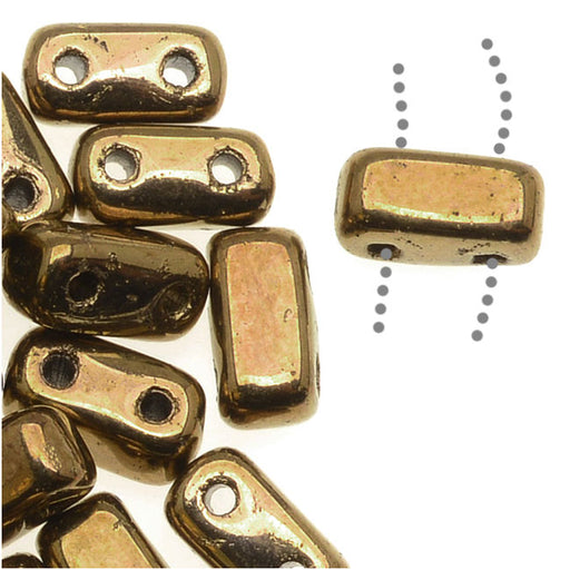 CzechMates Glass 2-Hole Rectangle Brick Beads 6x3mm - Bronze (1 Strand)