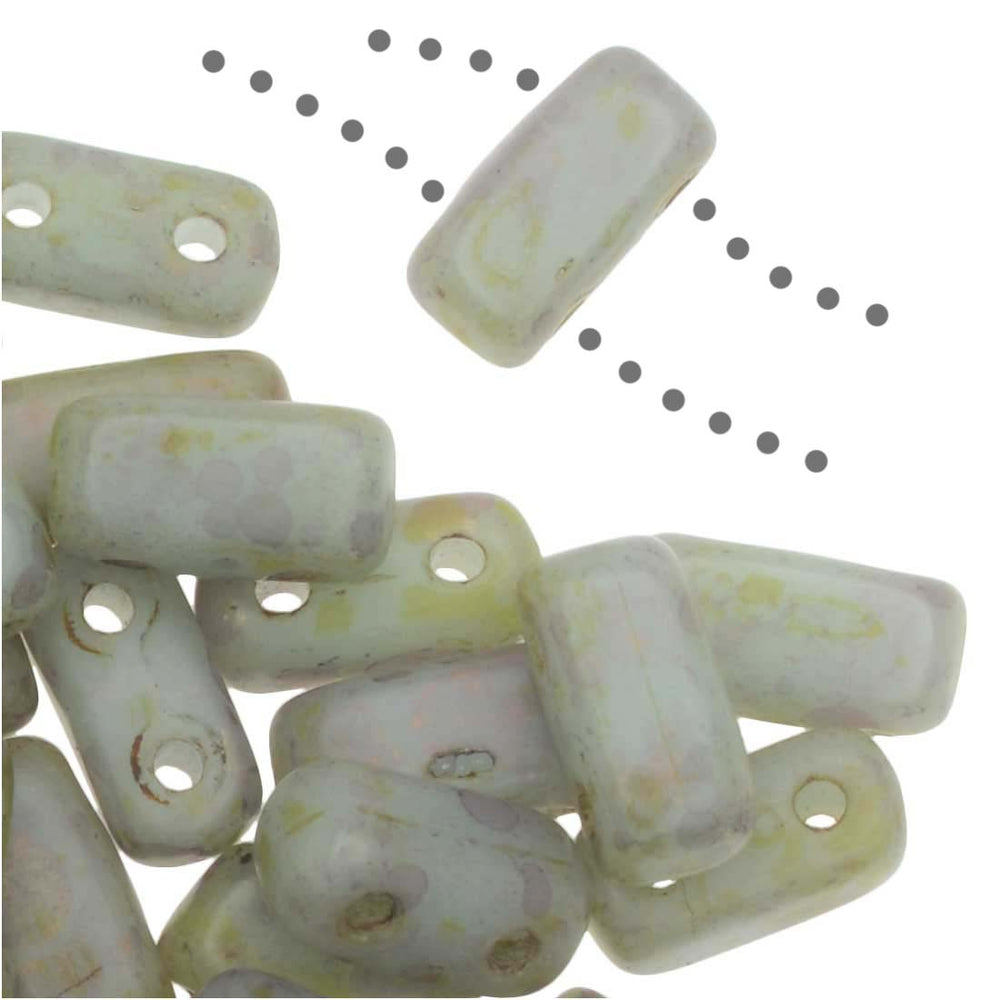 CzechMates Glass 2-Hole Brick Beads 6x3mm - Opaque Pale Turquoise/Copper Picasso (1 Strand)
