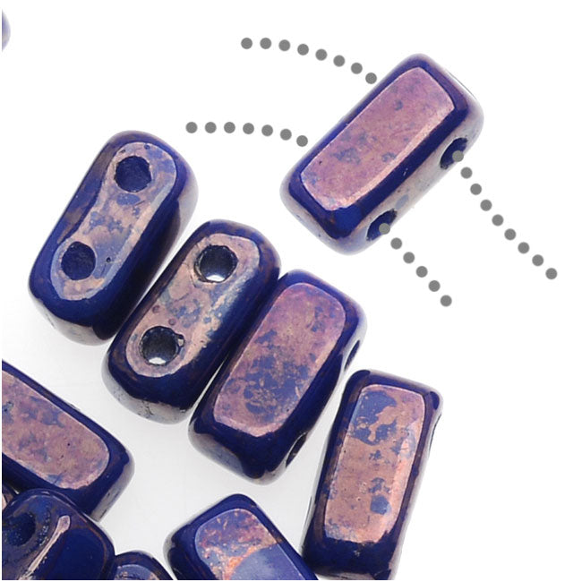 CzechMates Glass 2-Hole Rectangle Brick Beads 6x3mm - Indigo Moon Dust (1 Strand)