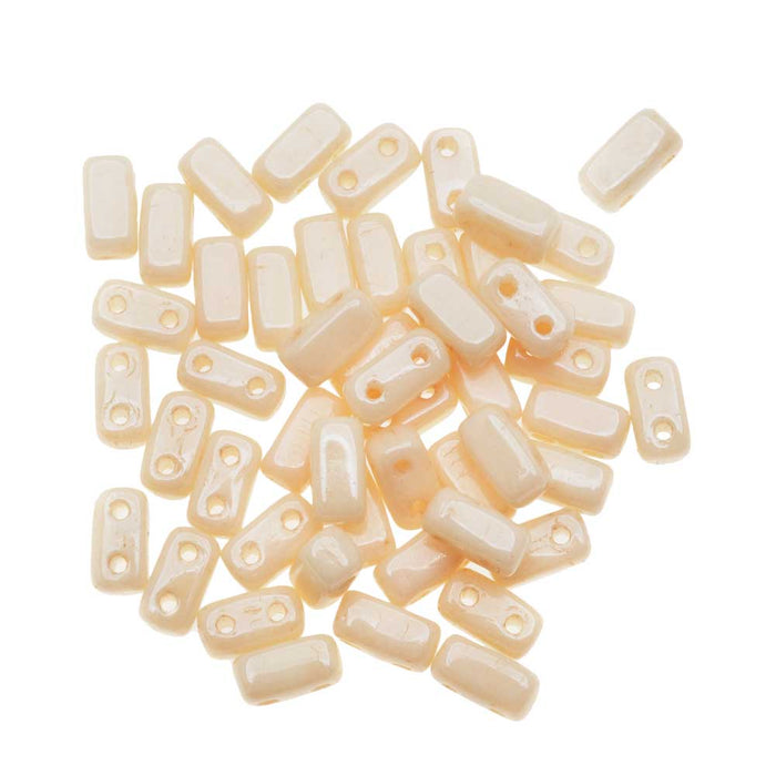 CzechMates Glass 2-Hole Rectangle Brick Beads 6x3mm - Opaque Champagne Luster (1 Strand)