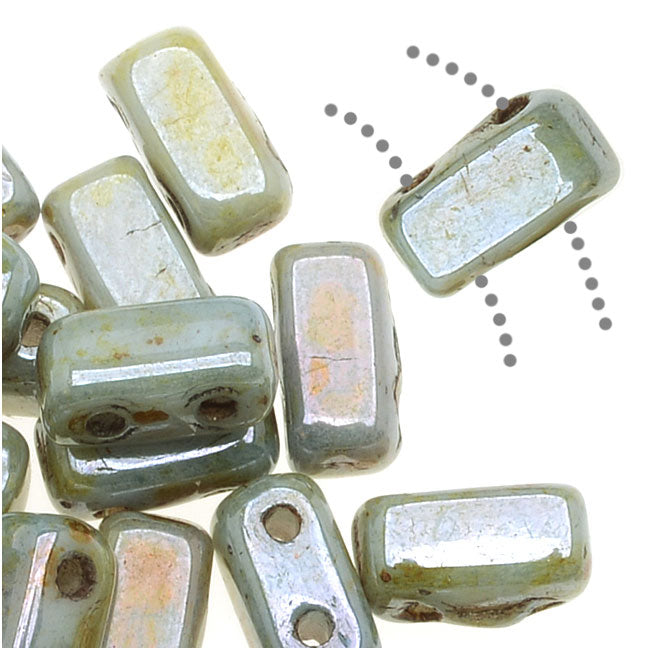 CzechMates Glass 2-Hole Rectangle Brick Beads 6x3mm - Opaque Green Luster (1 Strand)