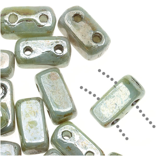 CzechMates Glass 2-Hole Rectangle Brick Beads 6x3mm - Opaque Ultra Luster Green (1 Strand)