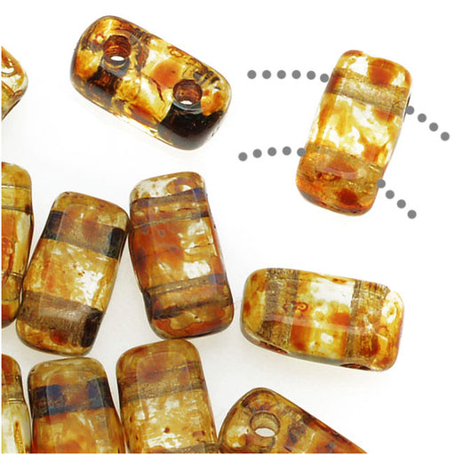 CzechMates Glass 2-Hole Rectangle Brick Beads 6x3mm - Crystal Picasso (1 Strand)