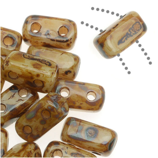 CzechMates Glass 2-Hole Rectangle Brick Beads 6x3mm - Opaque Light Beige Picasso (1 Strand)