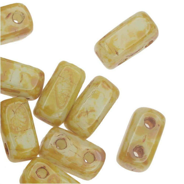 CzechMates Glass 2-Hole Brick Beads 6x3mm - Opaque Pale Turquoise Picasso (1 Strand)