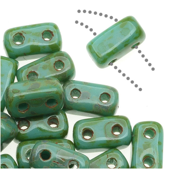 CzechMates Glass 2-Hole Rectangle Brick Beads 6x3mm - Gulf Turquoise Picasso (1 Strand)