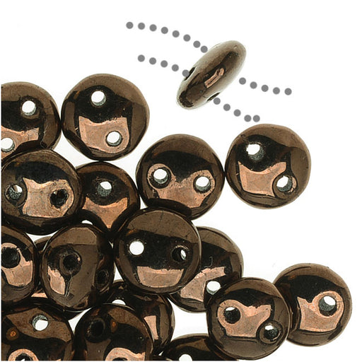 CzechMates Glass 2-Hole Round Flat Lentil Beads 6mm - Dark Bronze (1 Strand)