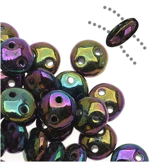 CzechMates Glass 2-Hole Round Flat Lentil Beads 6mm - Purple Iris (1 Strand)