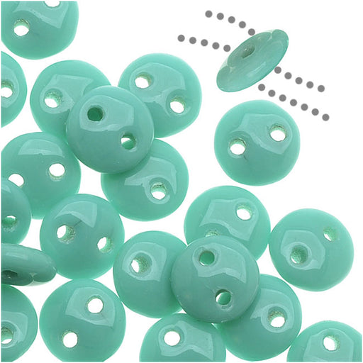 CzechMates Glass 2-Hole Round Flat Lentil Beads 6mm - Turquoise (1 Strand)